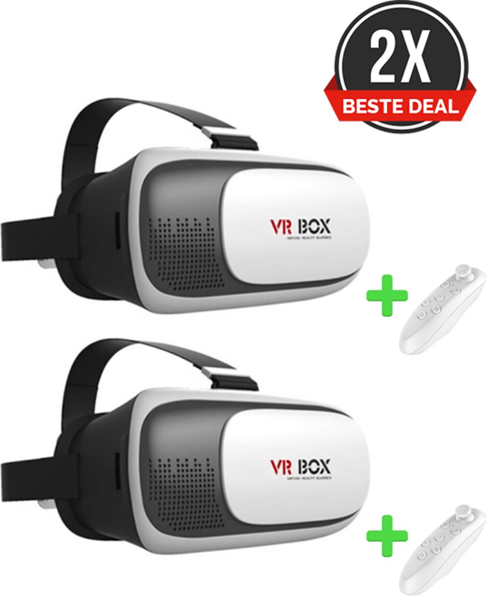 2x VR BOX VR Bril + 2 x Bluetooth Remote Control - (Wit/zwart)