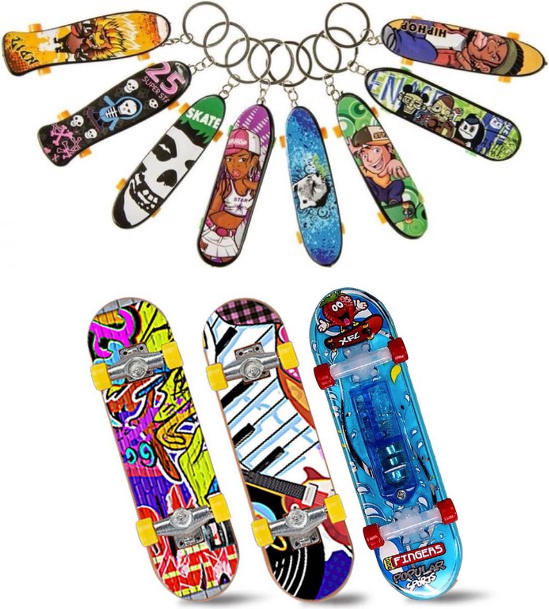 fingerskateboards - 1 sleutelhanger - 2 fingerskateboards - 1 fingerskateboard met licht - vingerskateboard