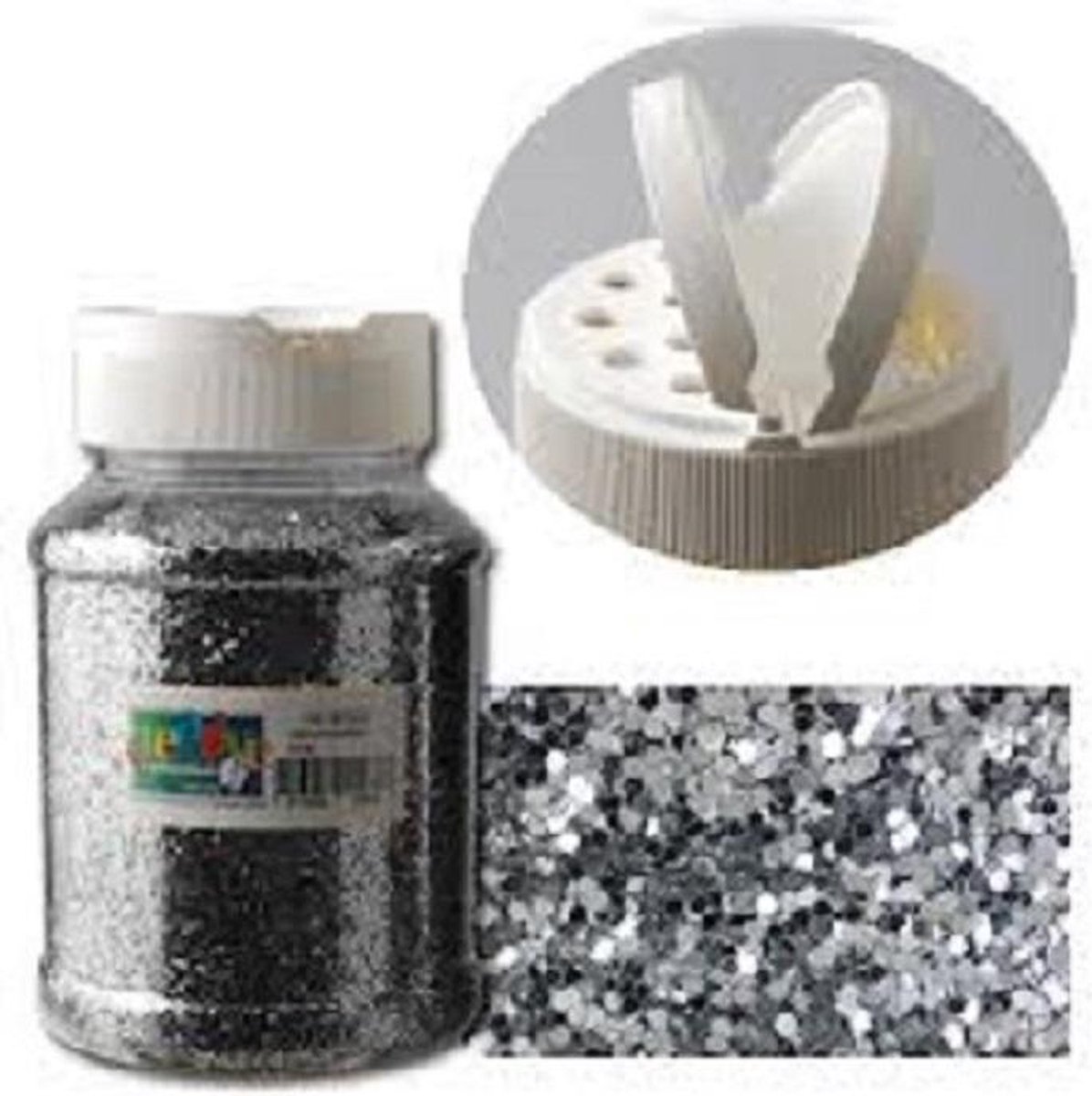 Glitter pot zilver 1 mm 400 gram met strooideksel