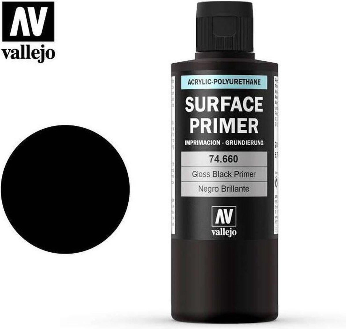 Vallejo 74660 Gloss Black - Primer - Acryl (200 ml) Verf flesje