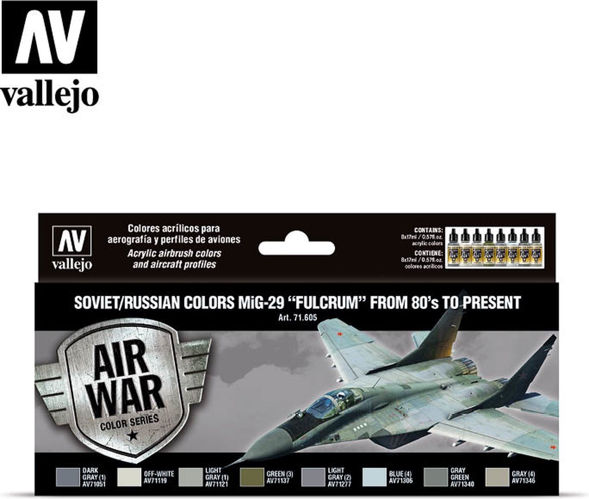 Vallejo val 71605 - Model Air - Soviet / Russian Colors Mig-29 Fulcrum 8 x 17 ml