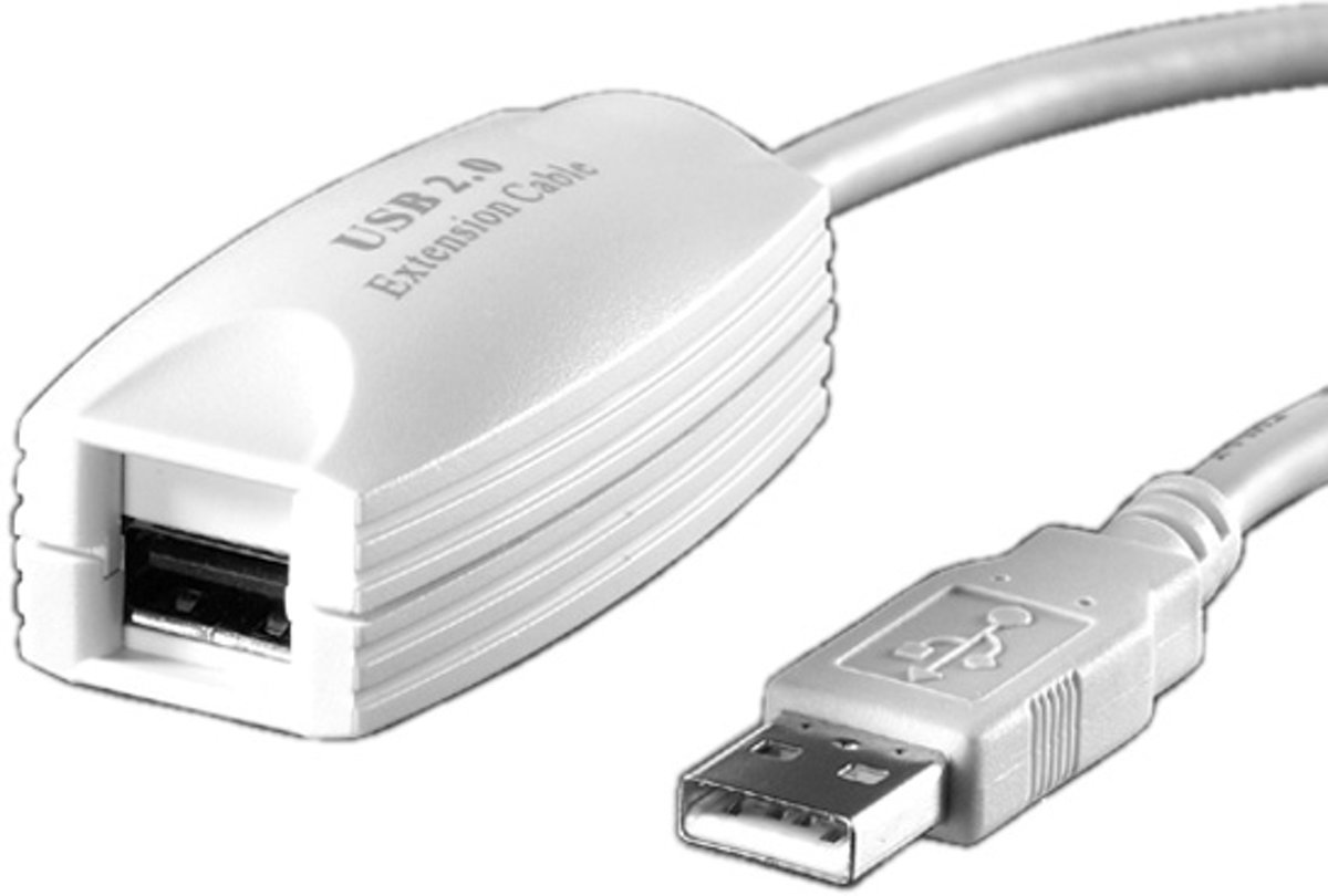 Value USB 2.0 verlengset, 1 poort, wit 5m USB-kabel