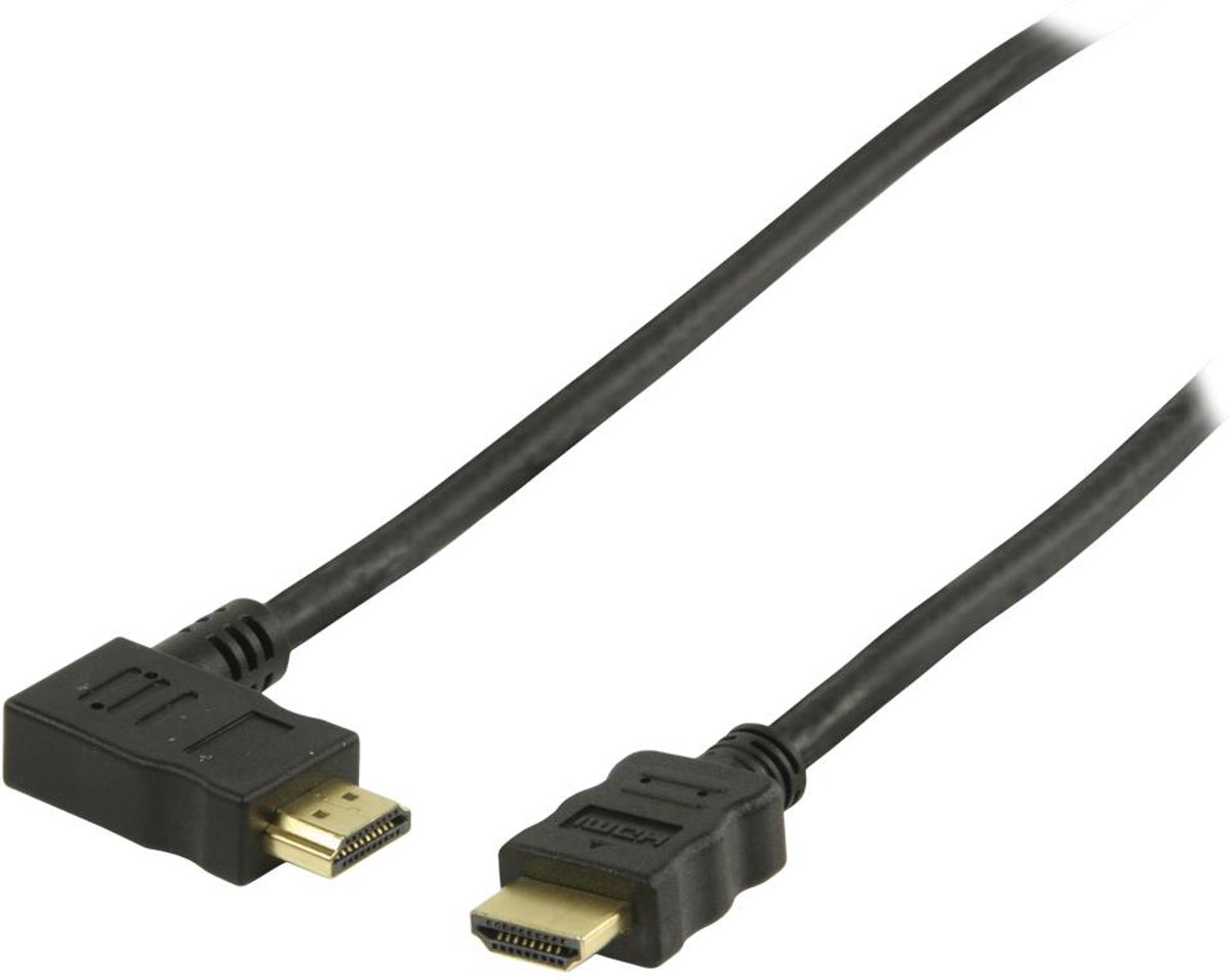 High Speed HDMI kabel met ethernet HDMI connector - HDMI connector links gehoekt 1,00 m zwart