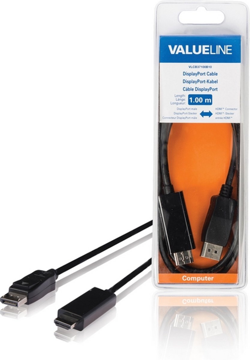 Valueline 1m DisplayPort - HDMI m/m 1m DisplayPort HDMI Zwart