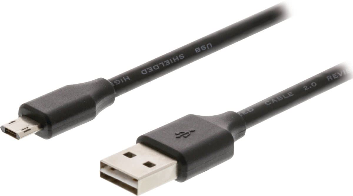 Valueline 1m USB 2.0 1m USB A Micro-USB B Mannelijk Mannelijk Zwart USB-kabel