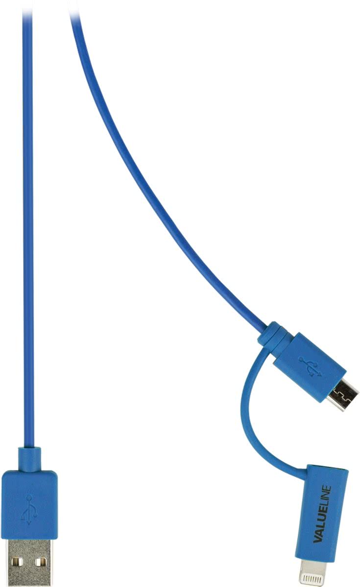 Valueline 1m USB 2.0 A/USB MicroB 1m USB A Micro-USB B Mannelijk Mannelijk Blauw USB-kabel