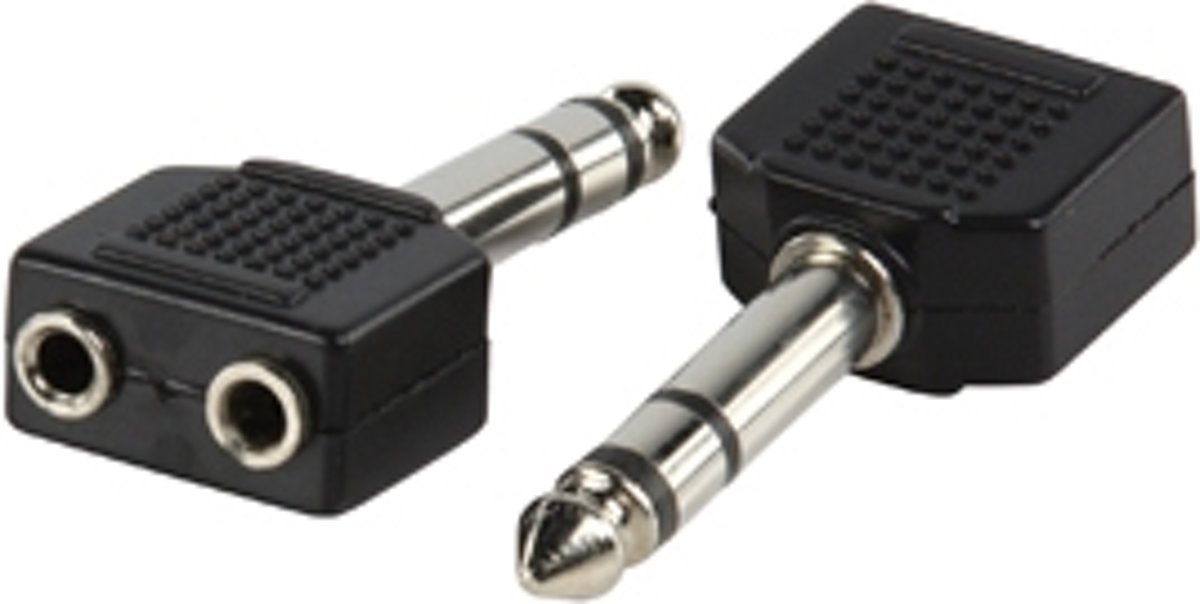 Valueline AC-014 6.35mm Stereo Mannelijk 2x 3.5mm Stereo Vrouwplug Zwart kabeladapter/verloopstukje