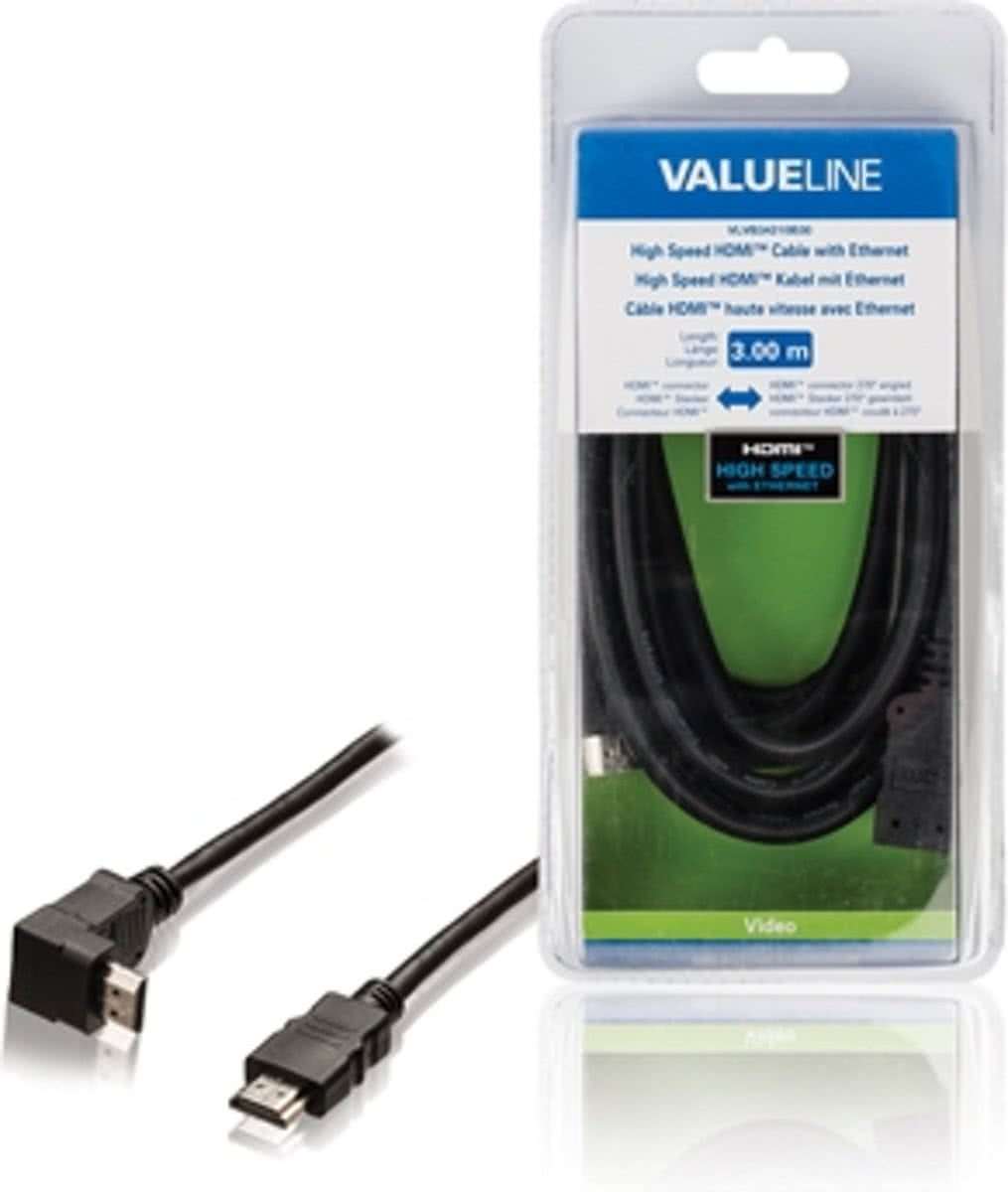 Valueline HDMI kabels High Speed HDMI-kabel met ethernet HDMI-connector - HDMI-connector 270 gehoekt 3,00 m zwart