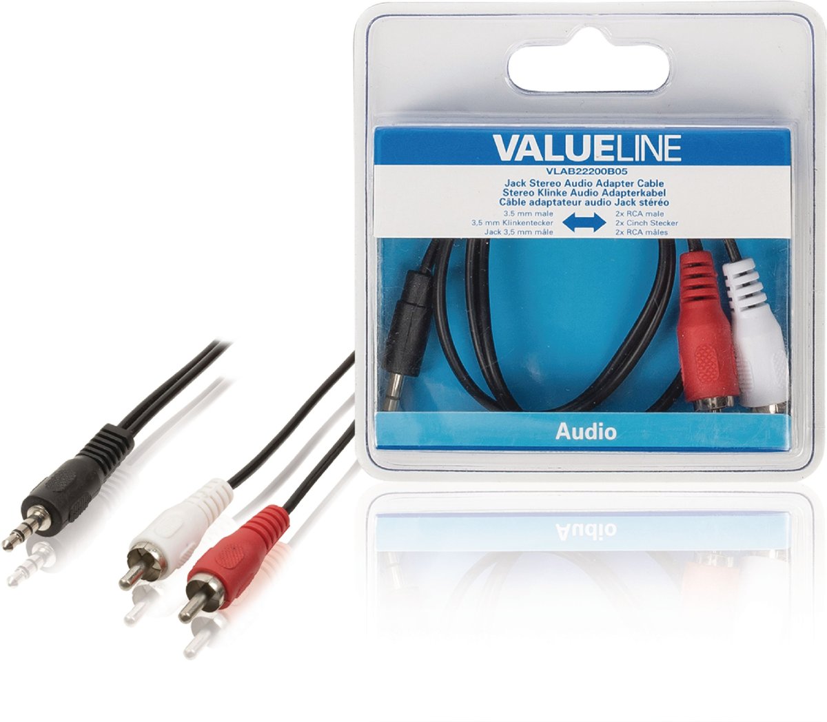 Valueline Jack 3,5 mm male - 2x RCA male 0,50 m zwart