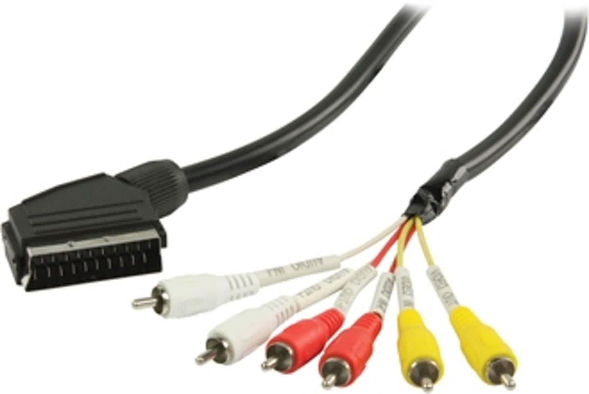 Valueline SCART/6x RCA, 2m 2m SCART (21-pin) Zwart