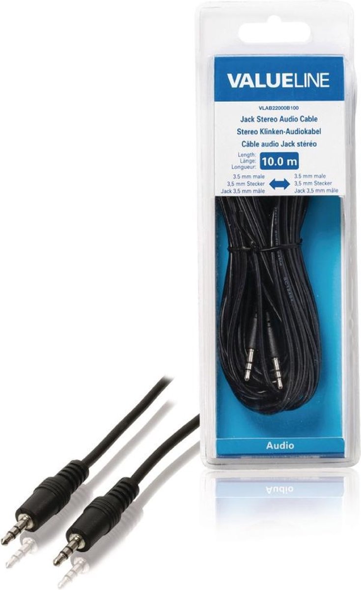 Valueline VLAB22000B100 Jack Stereo Audiokabel 3,5 mm Mannelijk - 3,5 mm Mannelijk 10,0 M Zwart