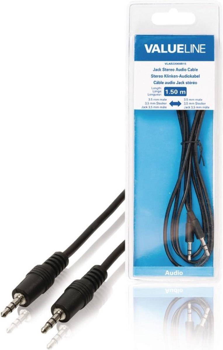 Valueline VLAB22000B15 Jack Stereo Audiokabel 3,5 mm Mannelijk - 3,5 mm Mannelijk 1,50 M Zwart