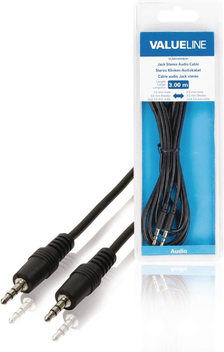 Valueline VLAB22000B30 Jack Stereo Audiokabel 3,5 mm Mannelijk - 3,5 mm Mannelijk 3,00 M Zwart