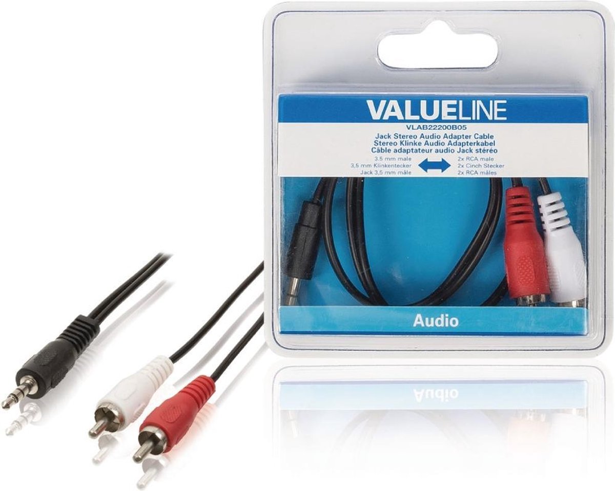 Valueline VLAB22200B05 Stereo Audiokabel 3.5 Mm Male - 2x Rca Male 0.50 M Zwart