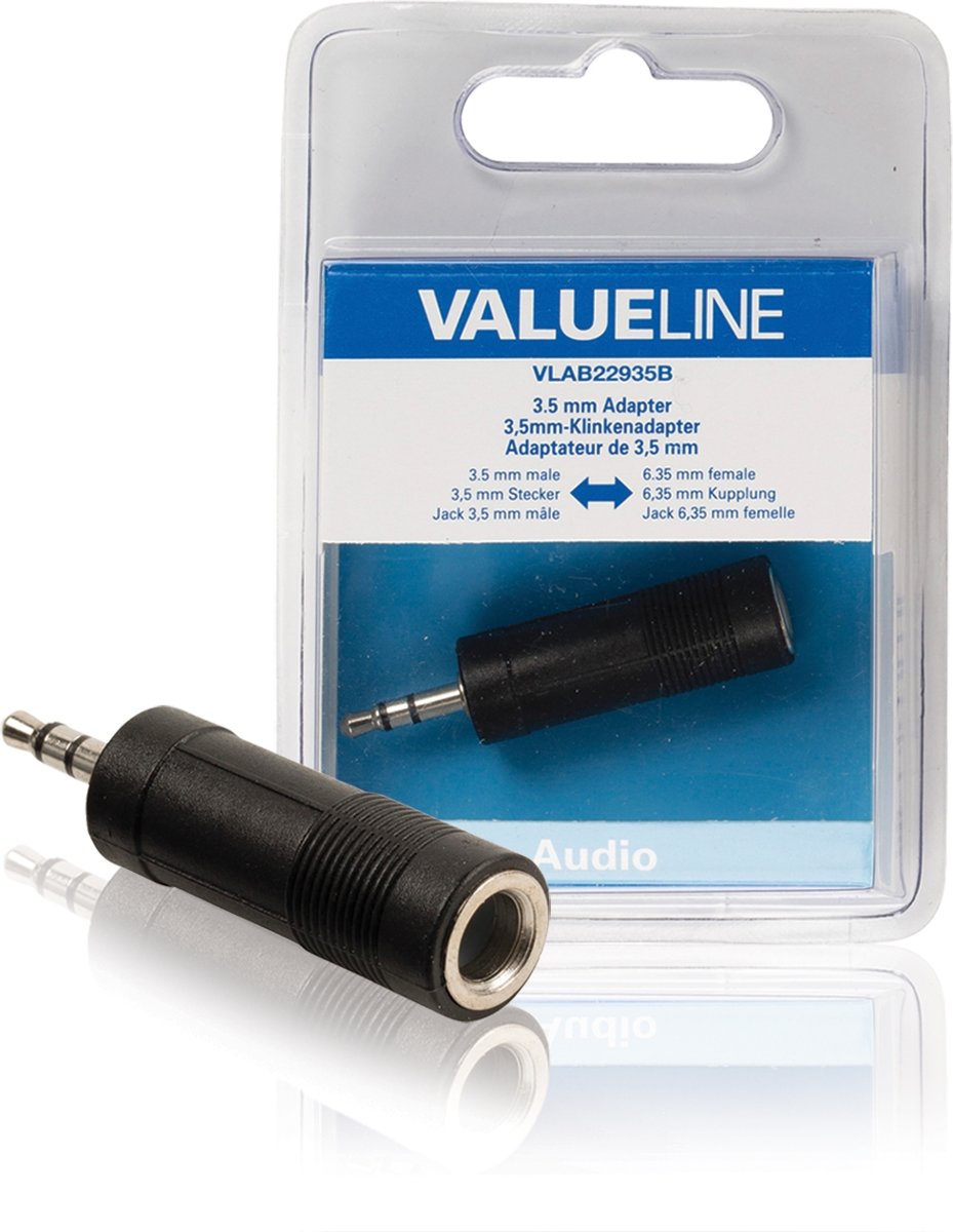 Valueline VLAB22935B 3.5mm Stereo Plug 6.35mm Stereo Vrouwelijk Zwart kabeladapter/verloopstukje