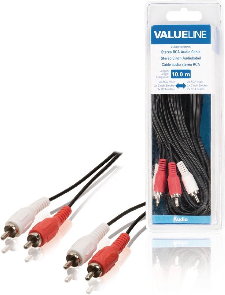 Valueline VLAB24200B100 Stereo Rca Audiokabel 2x Rca Mannelijk - 2x Rca Mannelijk 10,0 M Zwart