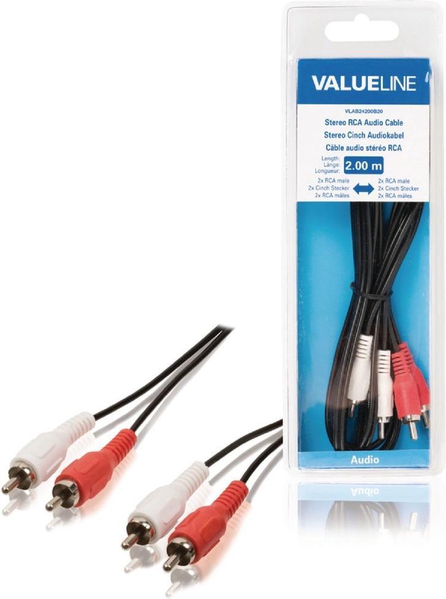 Valueline VLAB24200B20 Stereo Rca Audiokabel 2x Rca Mannelijk - 2x Rca Mannelijk 2,00 M Zwart