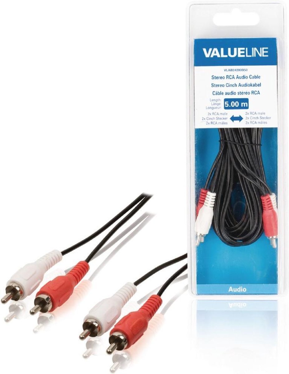 Valueline VLAB24200B50 Stereo Rca Audiokabel 2x Rca Mannelijk - 2x Rca Mannelijk 5,00 M Zwart