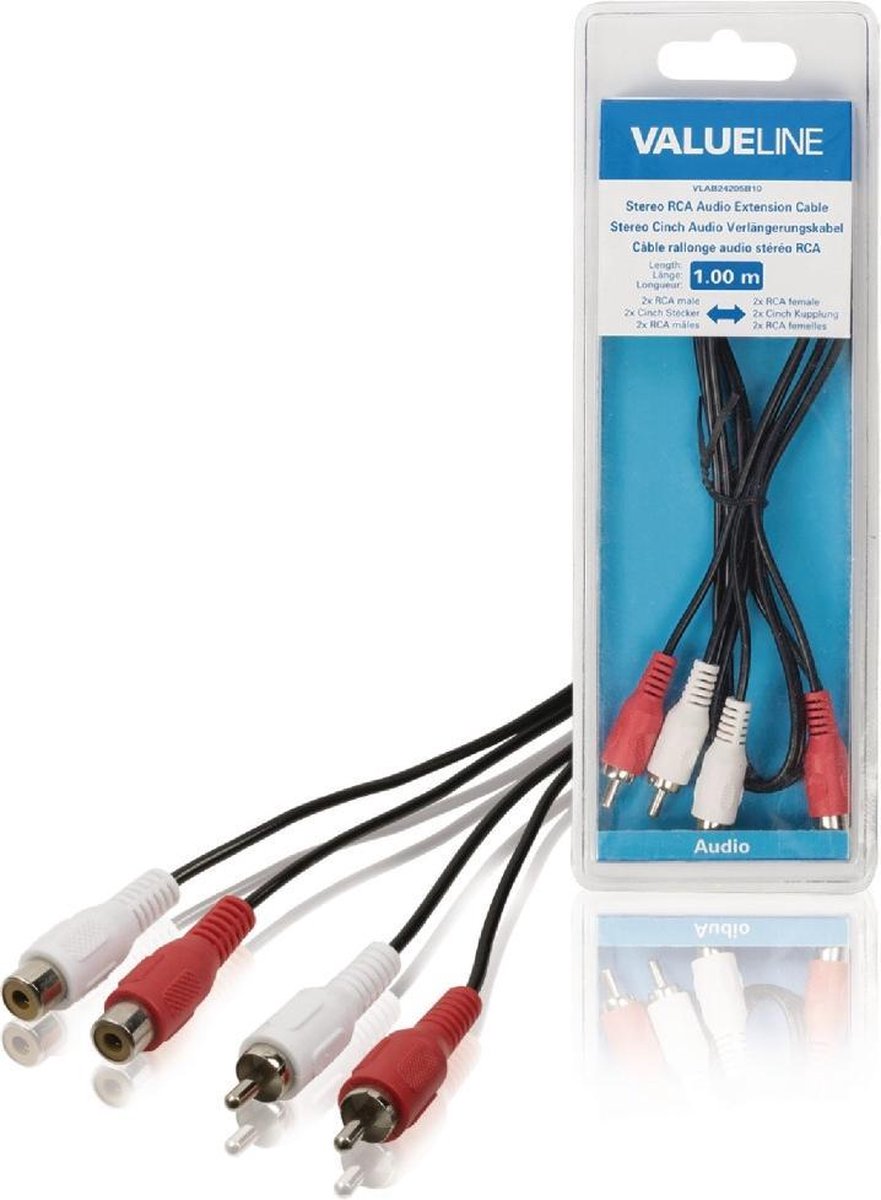 Valueline VLAB24205B10 Stereo Rca Audio Verlengkabel 2x Rca Mannelijk - 2x Rca Vrouwelijk 1,00 M Zwart