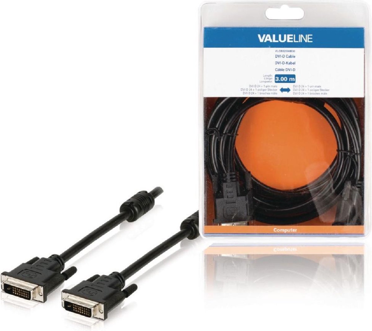 Valueline VLCB32000B30 Dvi-d-kabel Dvi-d 24 + 1-pins Mannelijk - Dvi-d 24 + 1-pins Mannelijk 3,00 M Zwart