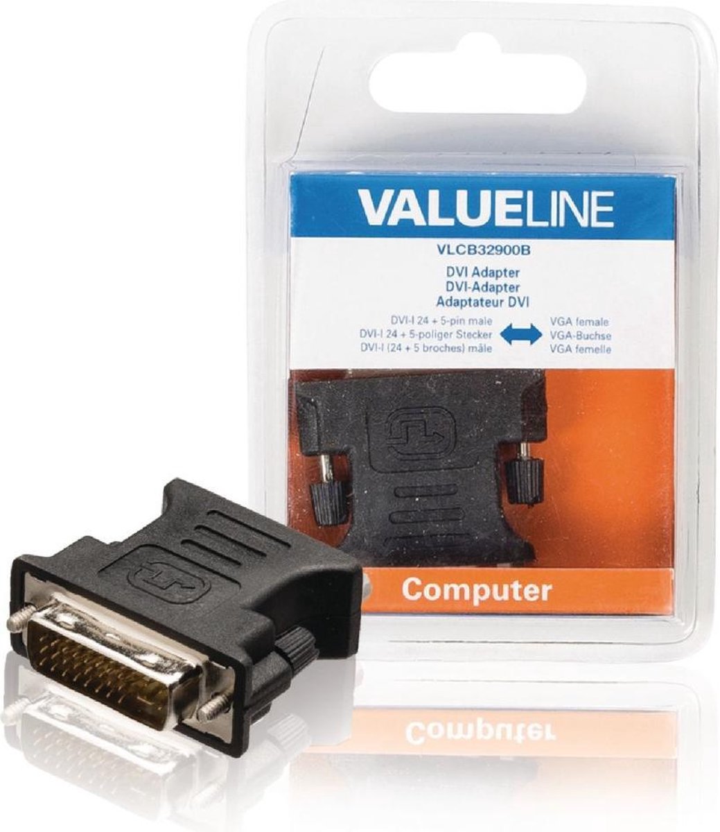 Valueline VLCB32900B Dvi-adapter Dvi-i 24 + 5-pins Mannelijk - Vga Vrouwelijk Zwart