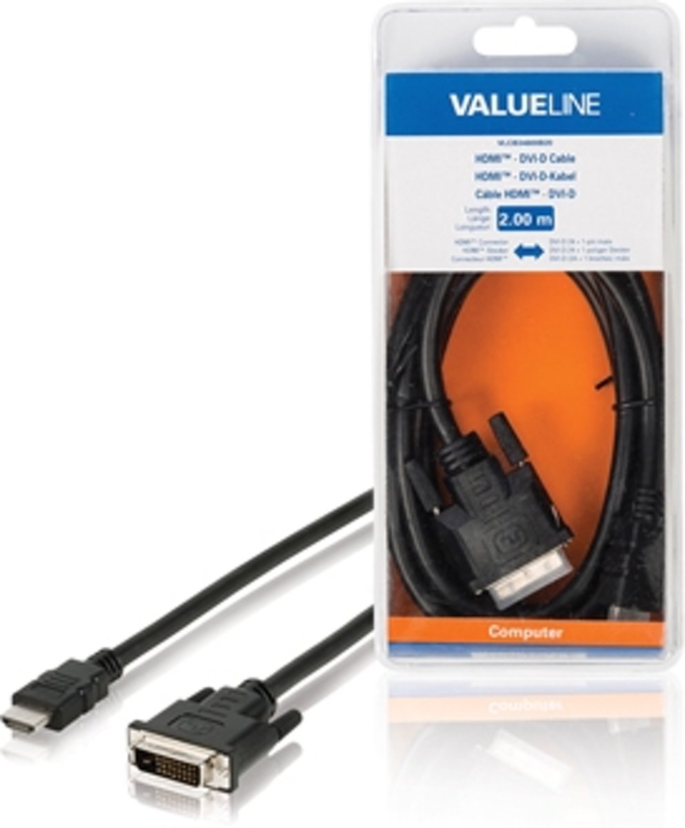 Valueline VLCB34800B20 Hdmi - Dvi-d-kabel Hdmi-connector - Dvi-d 24 + 1-pins Mannelijk 2,00 M Zwart