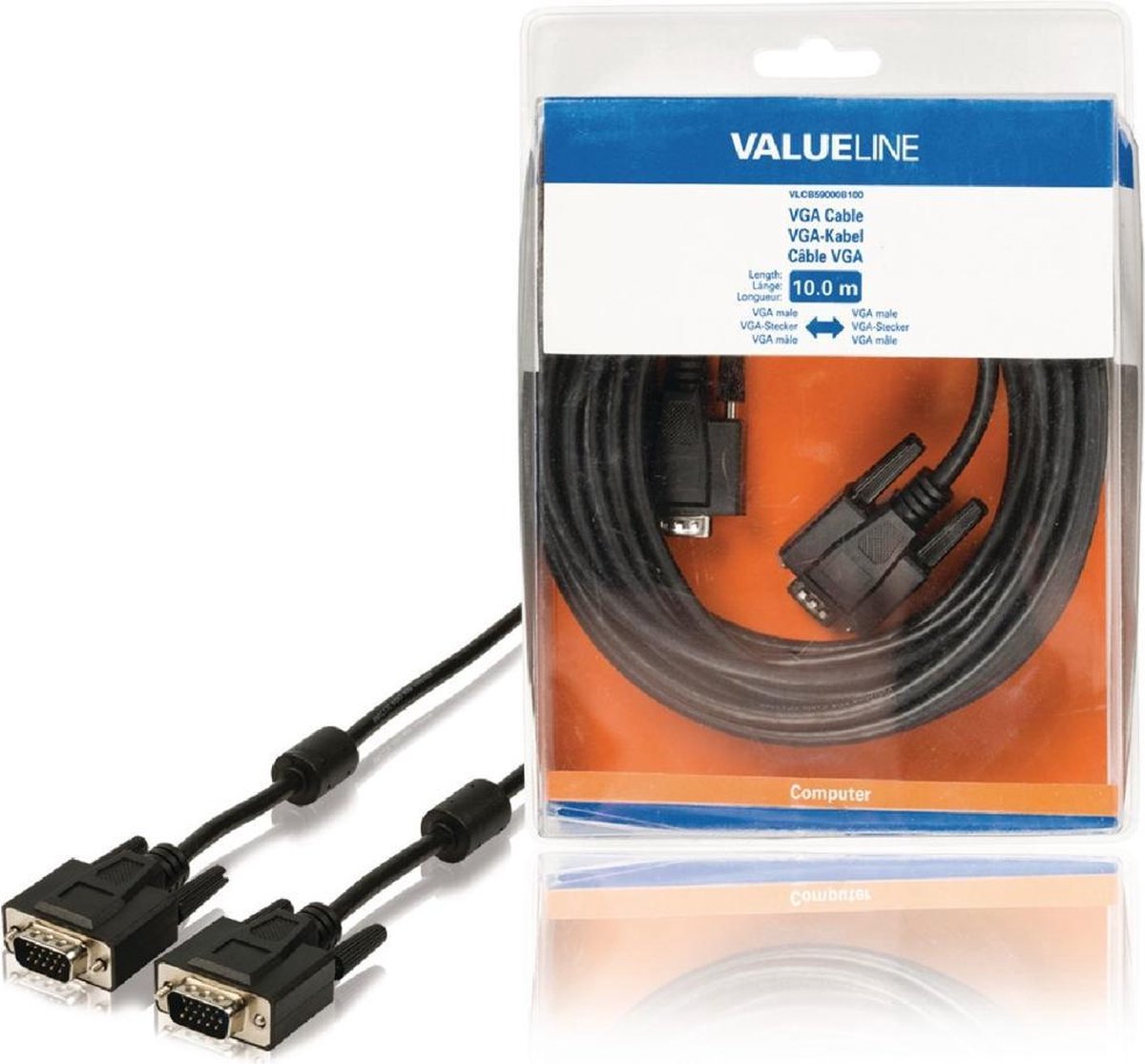 Valueline VLCB59000B100 Vga Kabel Vga Mannelijk - Vga Mannelijk 10,0 M Zwart