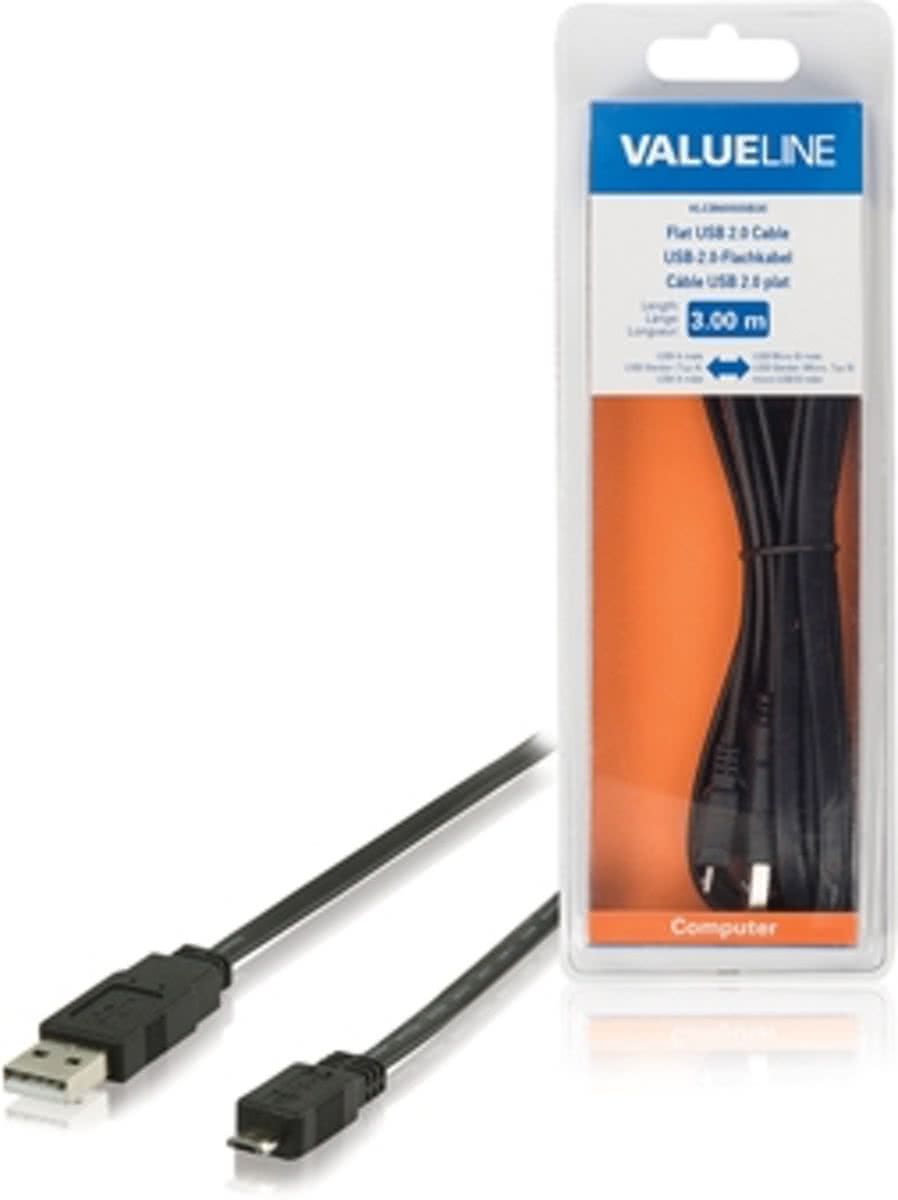 Valueline VLCB60505B30 3m USB A Micro-USB B Mannelijk Mannelijk Zwart USB-kabel