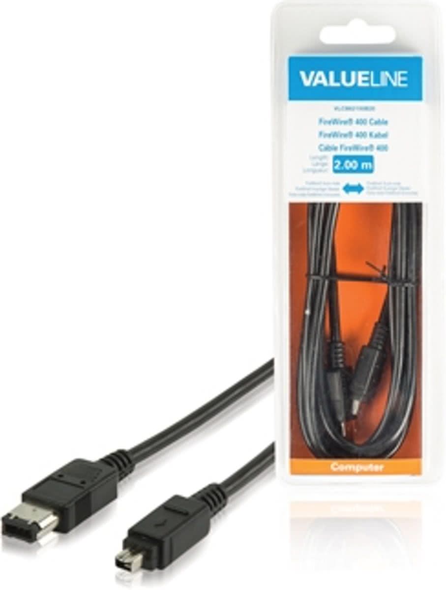 Valueline VLCB62100B20 2m 4-p 6-p Zwart firewire-kabel