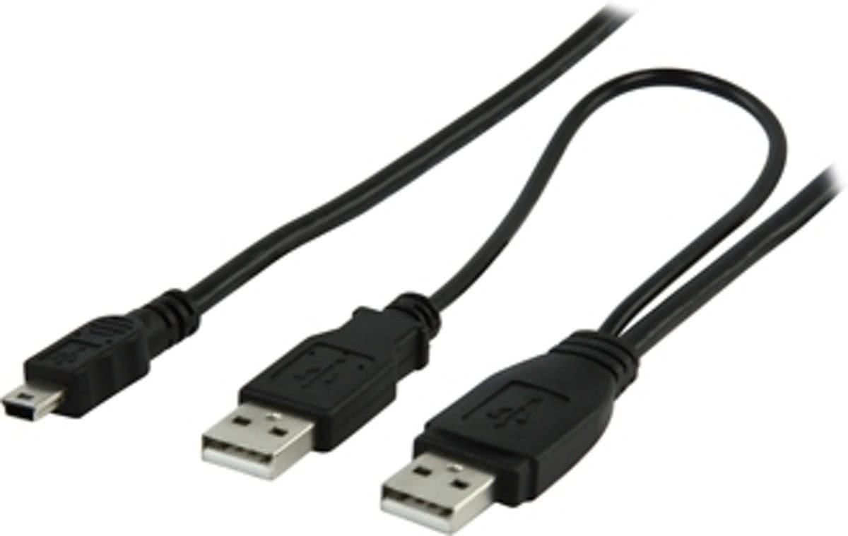 Valueline VLCP60350B10 1m Mini-USB B 2 x USB Mannelijk Mannelijk Zwart USB-kabel