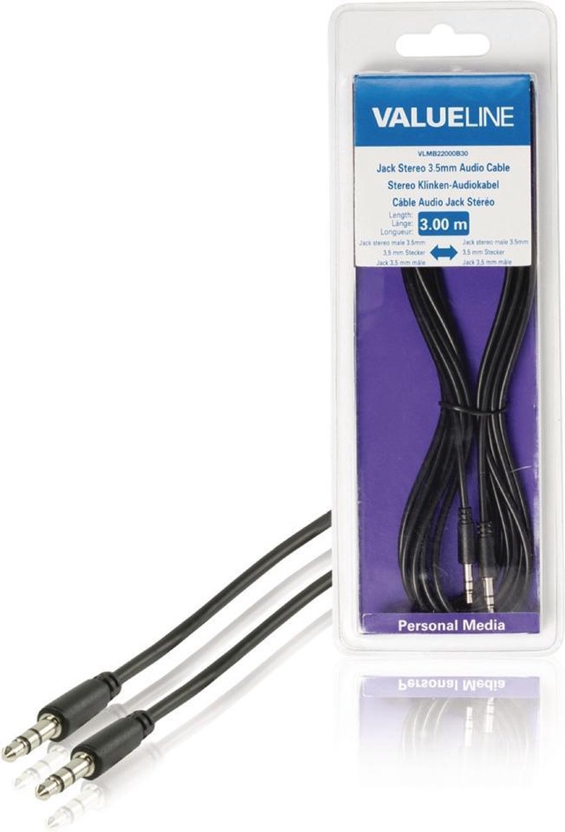 Valueline VLMB22000B30 Jack Stereo Audiokabel 3,5 mm Mannelijk - 3,5 mm Mannelijk Zwart 3,00 M