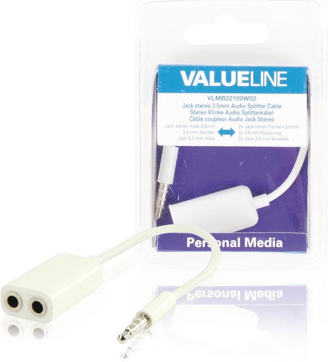 Valueline VLMB22100W02 Jack Stereo Audiosplitterkabel 3,5 mm Mannelijk - 2x 3,5 mm Vrouwelijk Wit 0,20 M