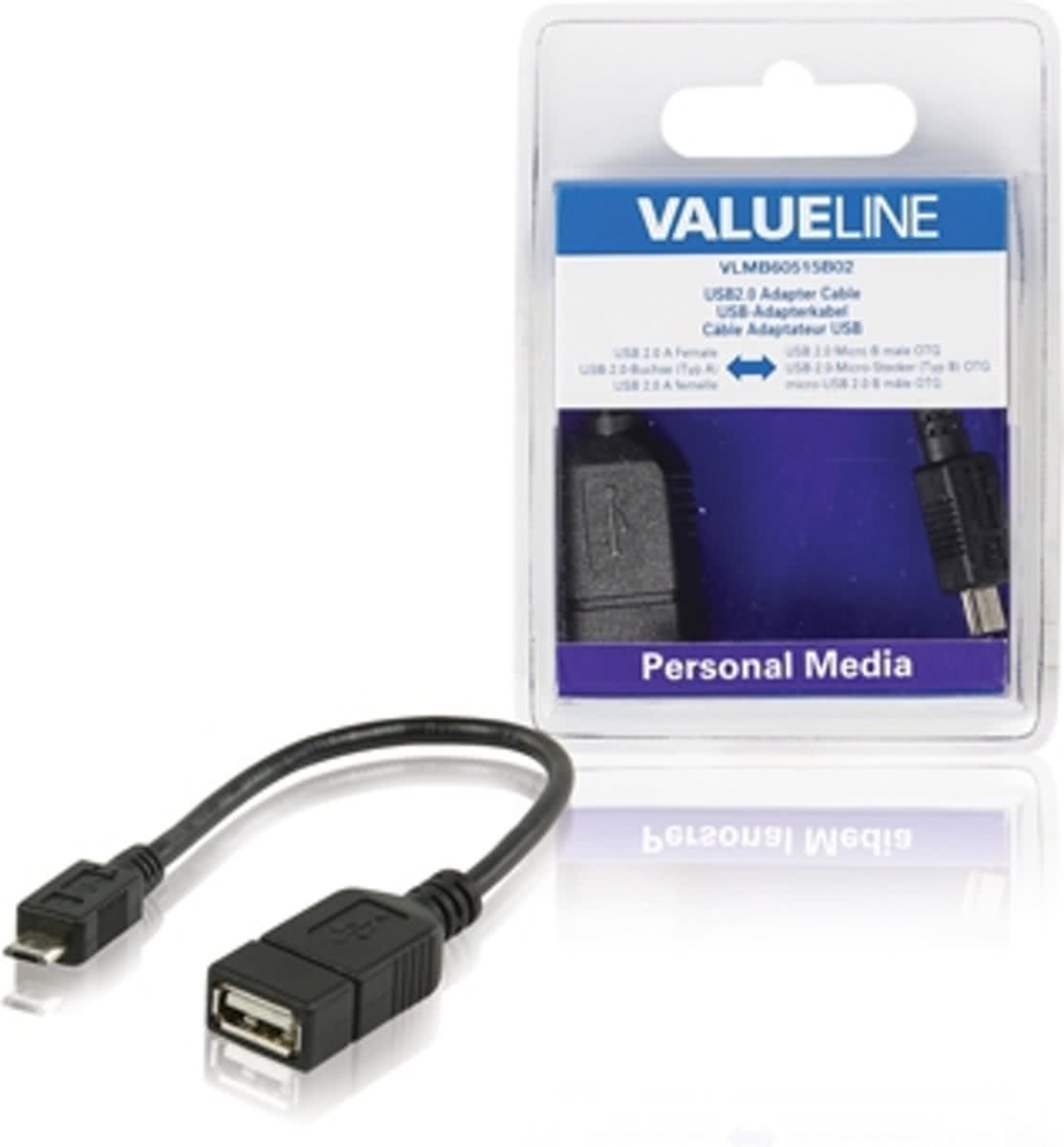 Valueline VLMB60515B02 0.2m USB A Micro-USB B Mannelijk Vrouwelijk Zwart USB-kabel