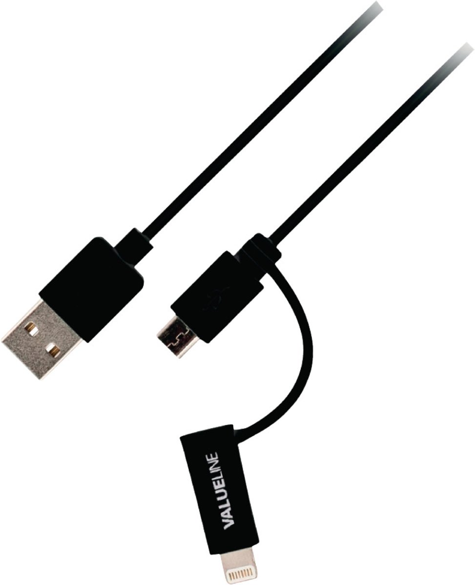 Valueline VLMP39400B1.00 1m Micro-USB B USB A Mannelijk Mannelijk Zwart USB-kabel