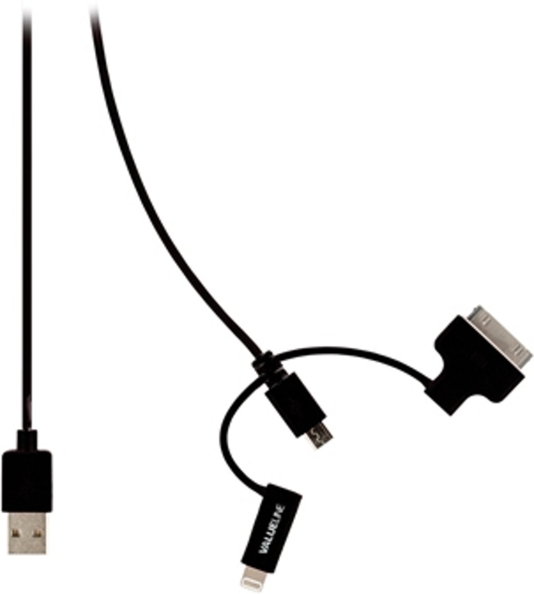 Valueline VLMP39410B1.00 1m USB A Micro-USB B/Apple 30-p/Lightning Zwart mobiele telefoonkabel