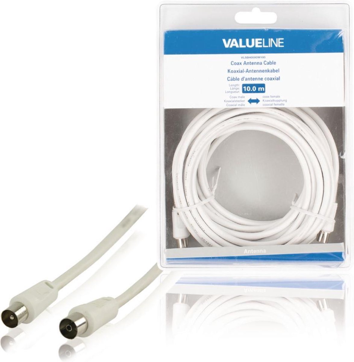 Valueline VLSB40000W100 Coax Antennekabel Coax Mannelijk - Coax Vrouwelijk 10,0 M Wit