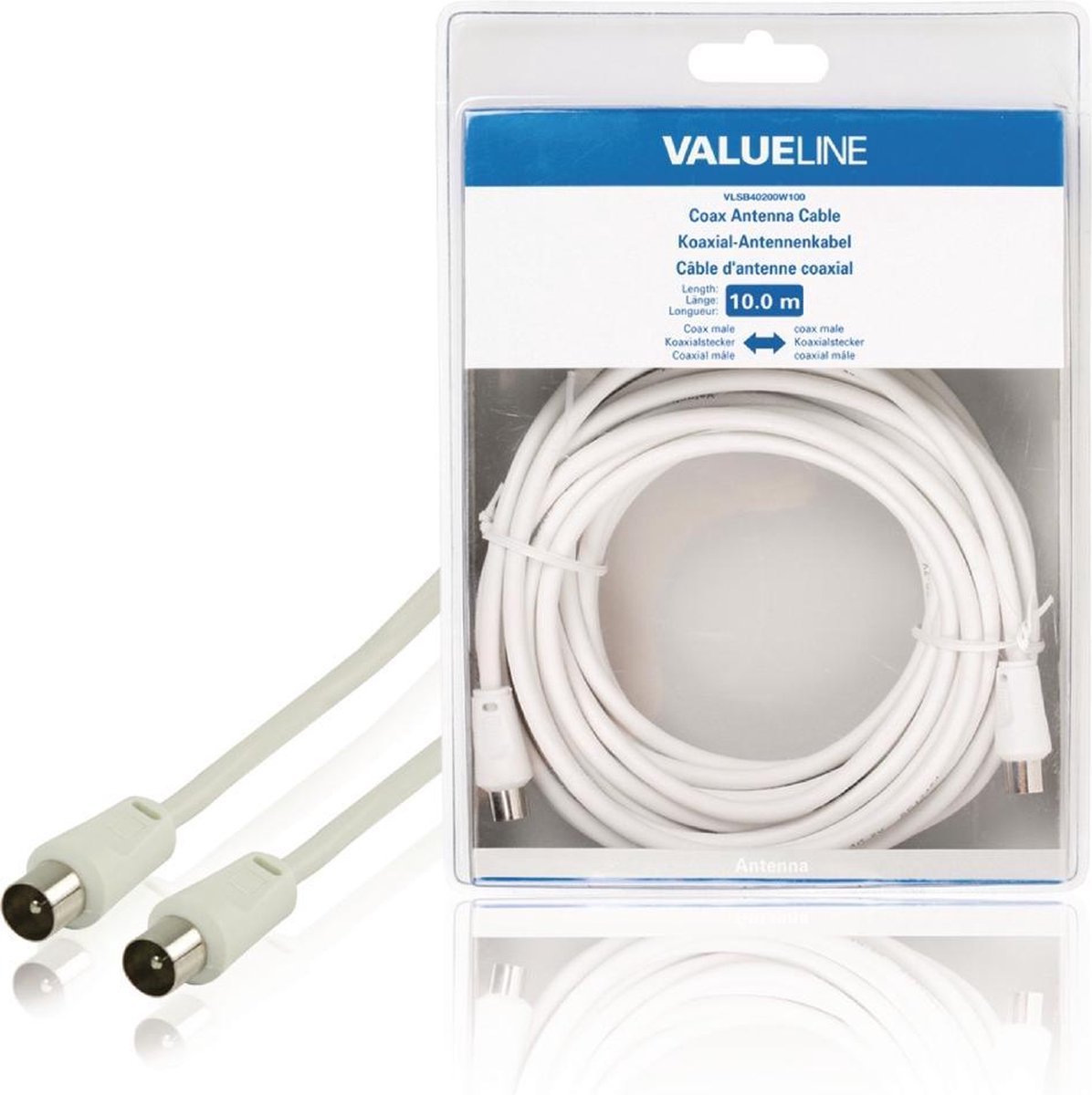 Valueline VLSB40200W100 Coax Antennekabel Coax Mannelijk - Coax Mannelijk 10,0 M Wit