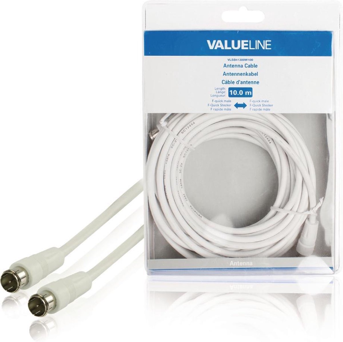 Valueline VLSB41300W100 Antennekabel F-quick Mannelijk - F-quick Mannelijk 10,0 M Wit