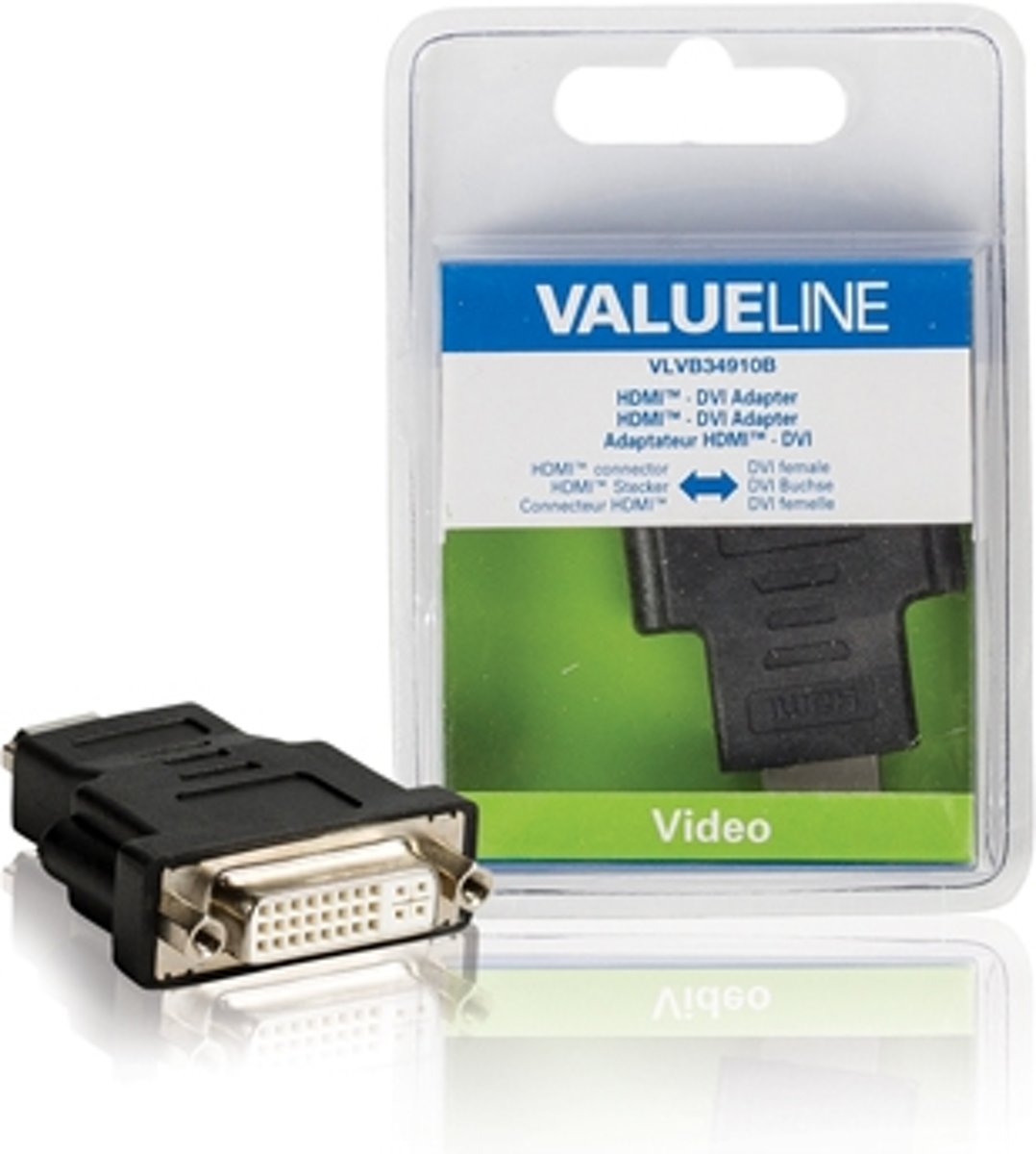 Valueline VLVB34910B HDMI connector DVI-I 24+5p Vrouwelijk Zwart kabeladapter/verloopstukje