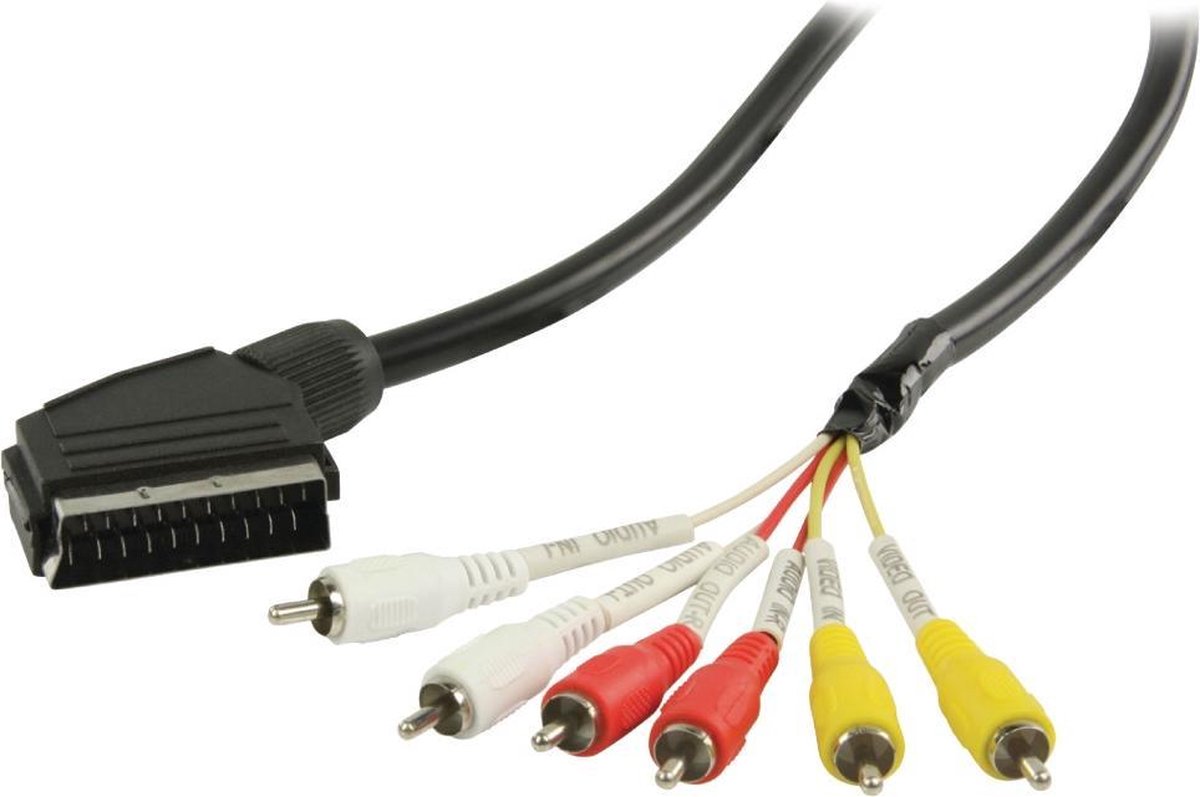 Valueline Vlvp31160b20 Scart - Rca Kabel Scart Mannelijk - 6x Rca Mannelijk  2,00 M Zwart