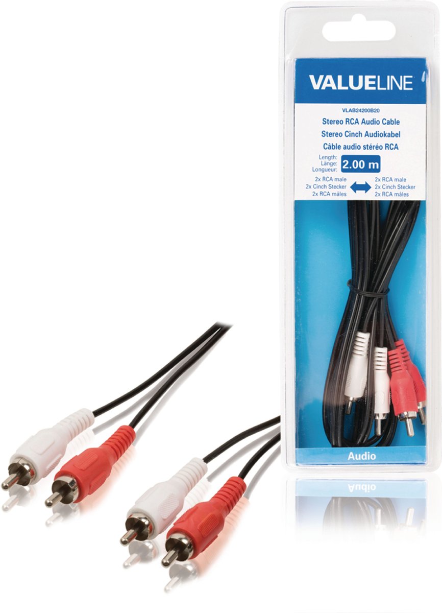 Valueline stereo RCA audiokabel 2x RCA male 2,00 m zwart