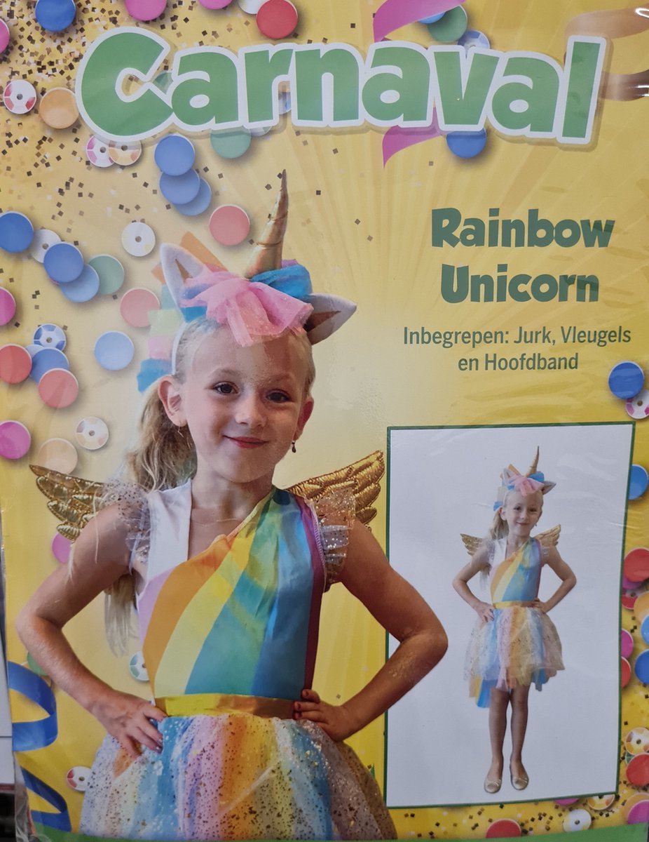 verkleedset rainbow unicorn maat 140