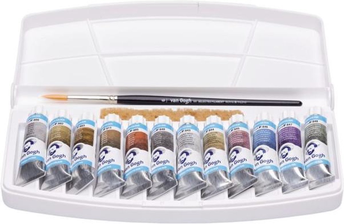   aquarel 12 tubes 10ml met accessoires - metallic en granulerende kleuren