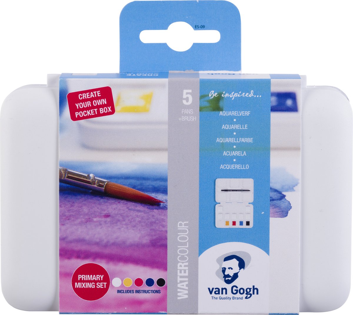 Van Gogh aquarelverf pocketbox 5+7 napjes met penseel - Primaire meng set