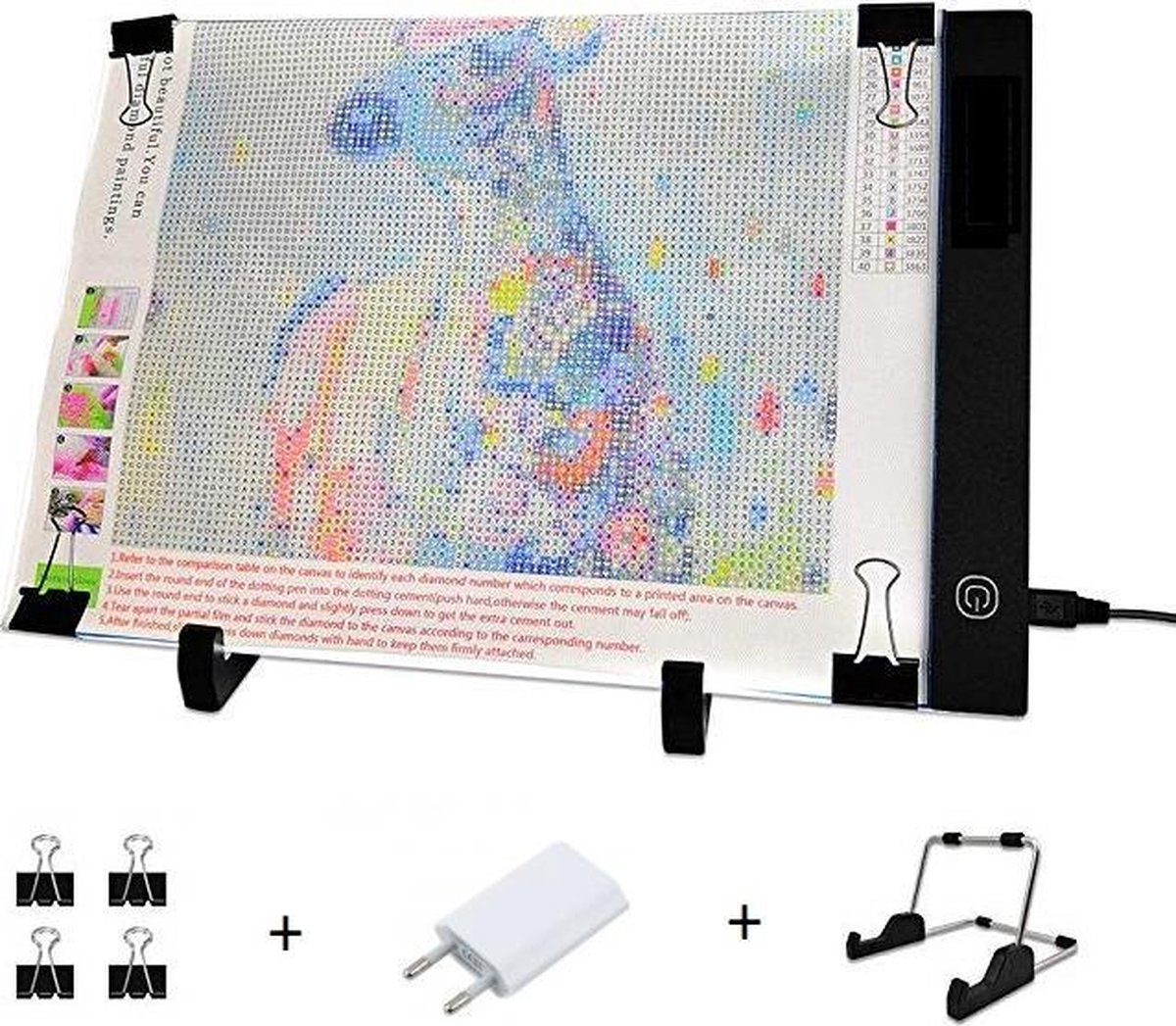 Vannons - Diamond Painting Accessoire set - Lightpad A4 met Standaard, Klemmen en Stekker