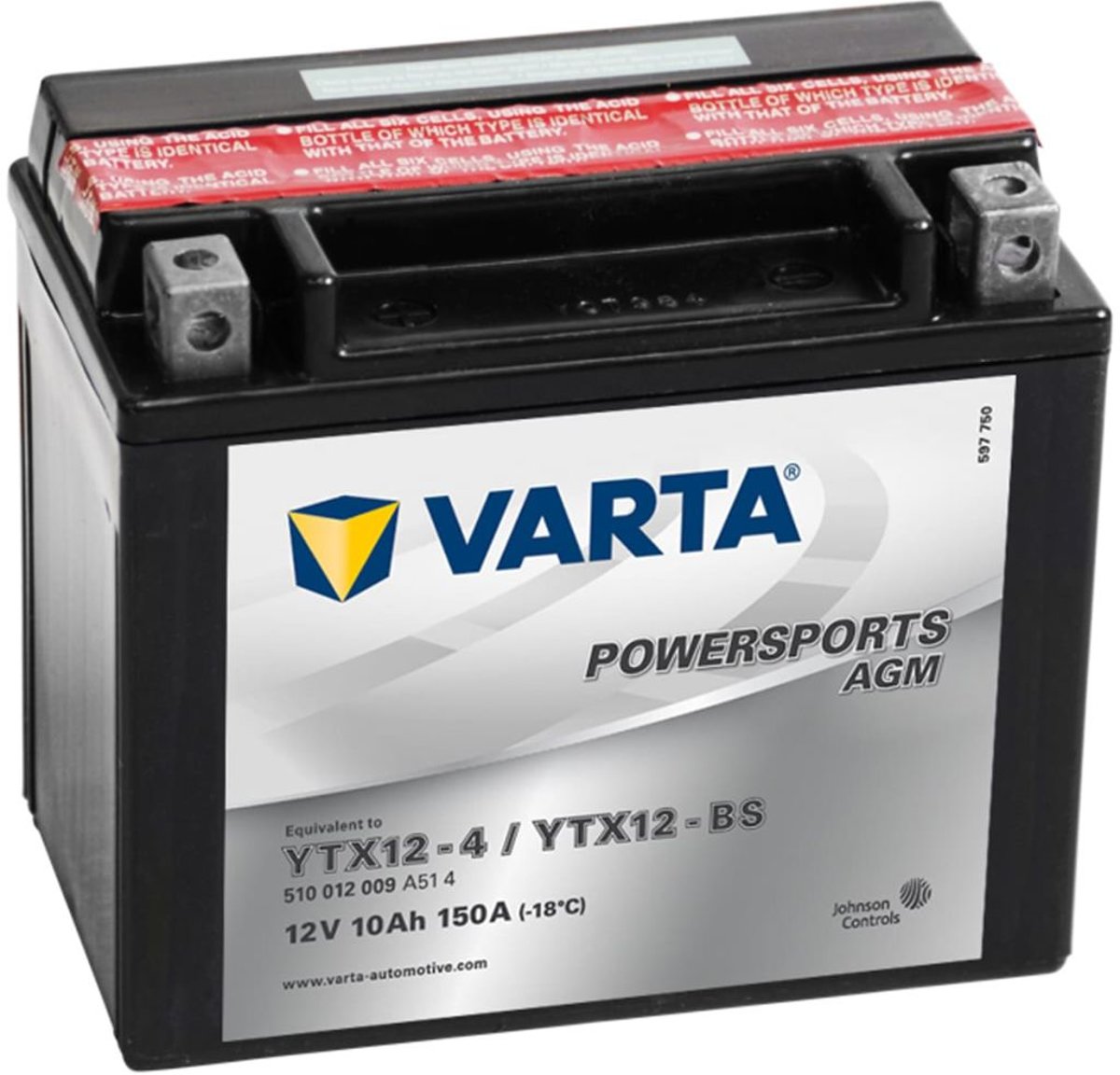 Varta Motor AGM Powersports Accu / Batterij YTX12-4/YTX12-BS