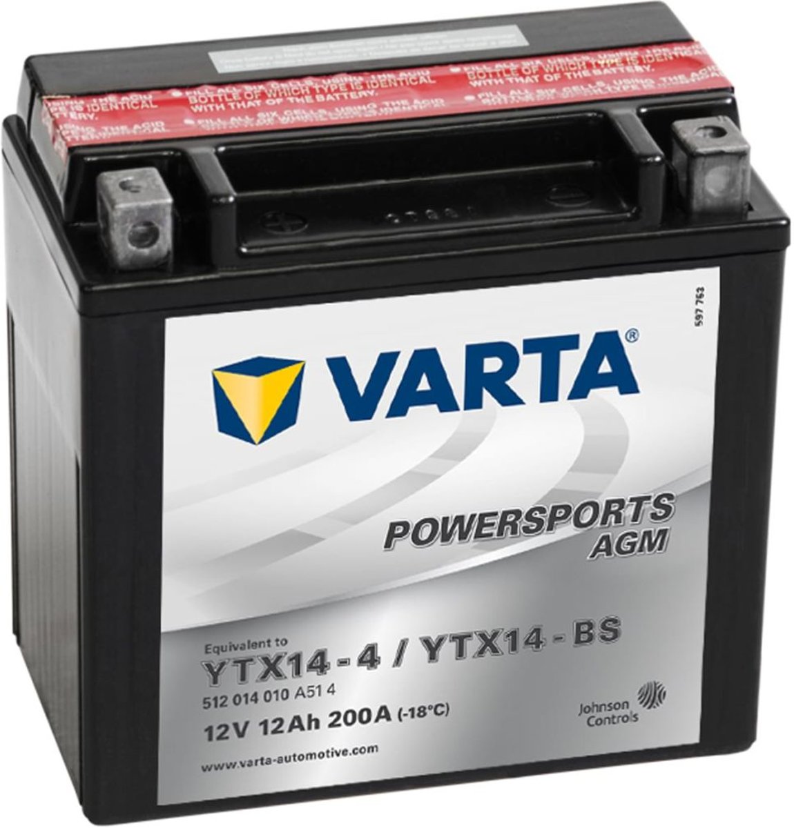 Varta Motor AGM Powersports Accu / Batterij YTX14-4/YTX14-BS