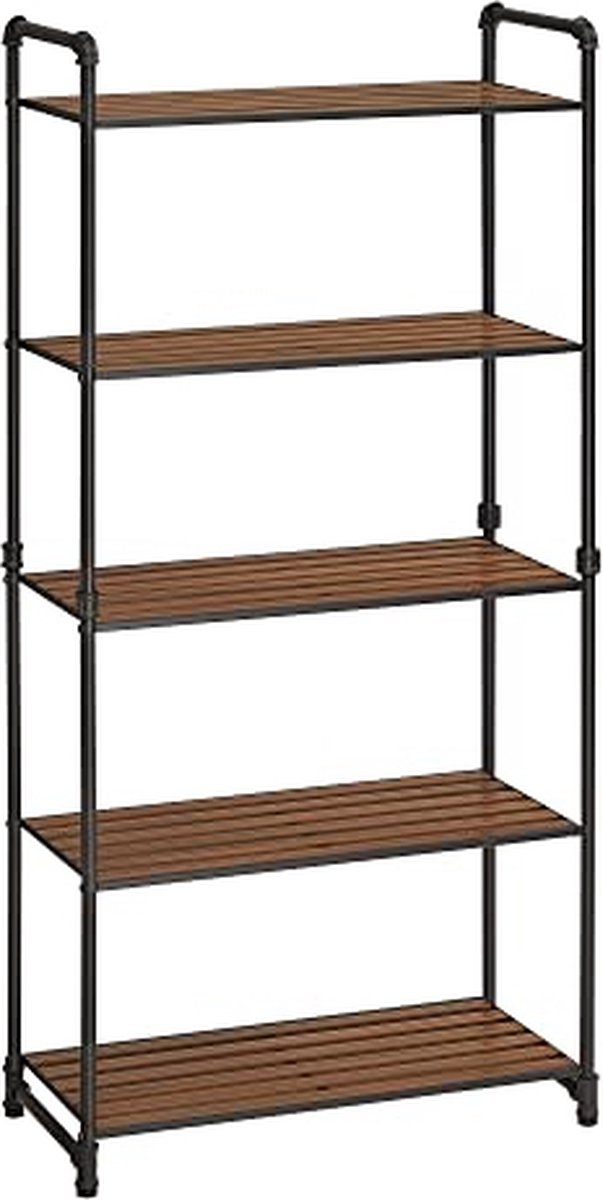 badkamerplanken, 5-laags opbergrek, plantenbloemstandaard, 24,4 x 12,2 x 51 inch, voor woonkamer, balkon, keuken, rustiek bruin en zwart