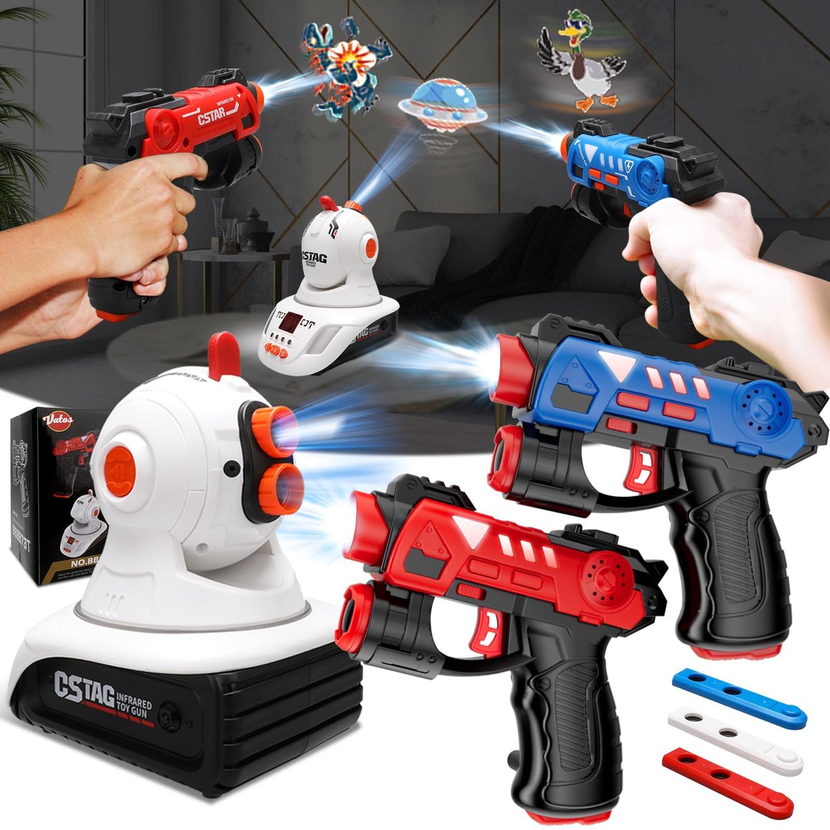 VATOS Infrarood Lasergame Set met Projector - 2 Spelers Infrarood Mini Lasergame Speelgoed Pistool - Spannend Binnen/Buiten Spel Activiteiten Speelgoed Geweer Kinderen 3 Jaar