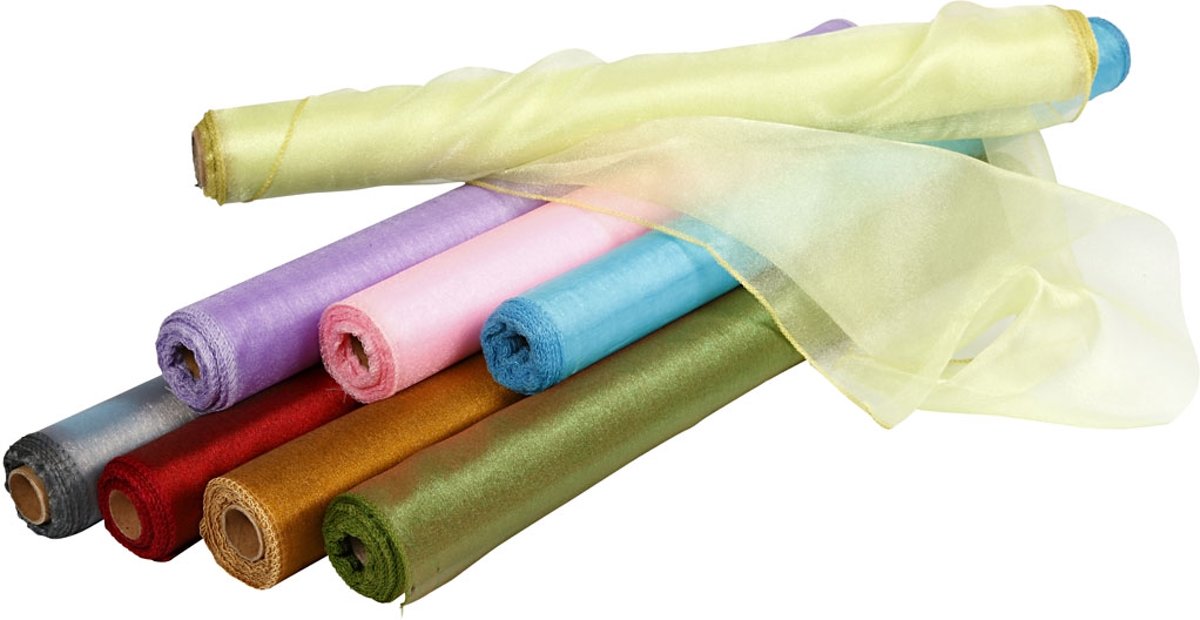 Organza stof - Assortiment, b: 50 cm, glans, 8x10 m